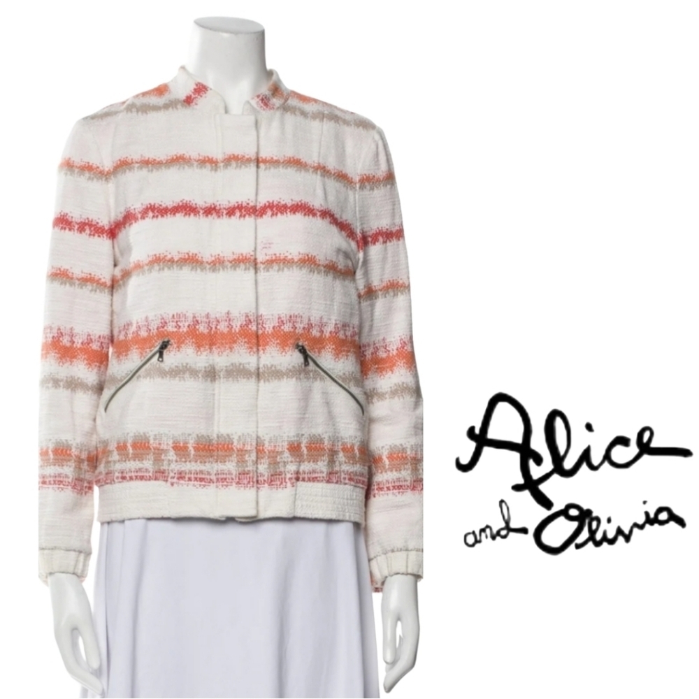 ALICE + OLIVIA fall Orange & White Jacket. Zipper Pockets M